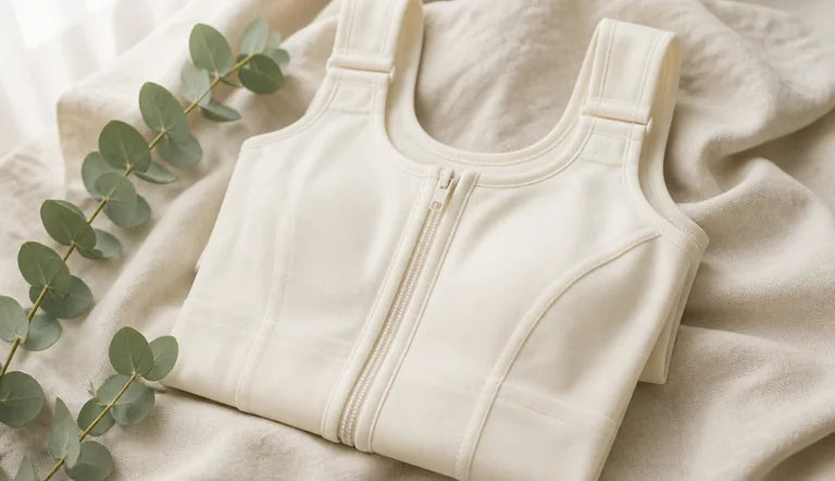 A front-zip post-surgical compression camisole